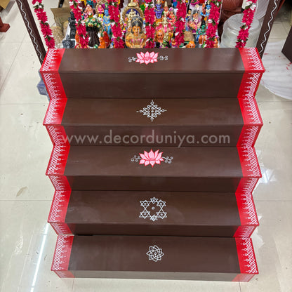 Dismantable 5 step Golu Padi | 36 inches Width | With Backdrop flower Stand - DGP25