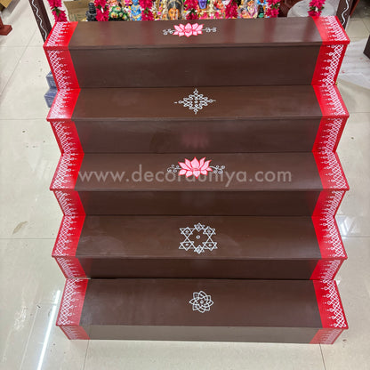 Dismantable 5 step Golu Padi | 36 inches Width | With Backdrop flower Stand - DGP25