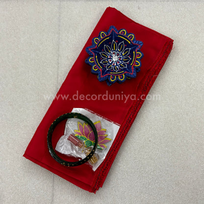 Silk Cotton Blouse Bit, Agal Vilakku, Manjal Kum Kum with Lotus and Bangles | Return Gift Combo - RGC20