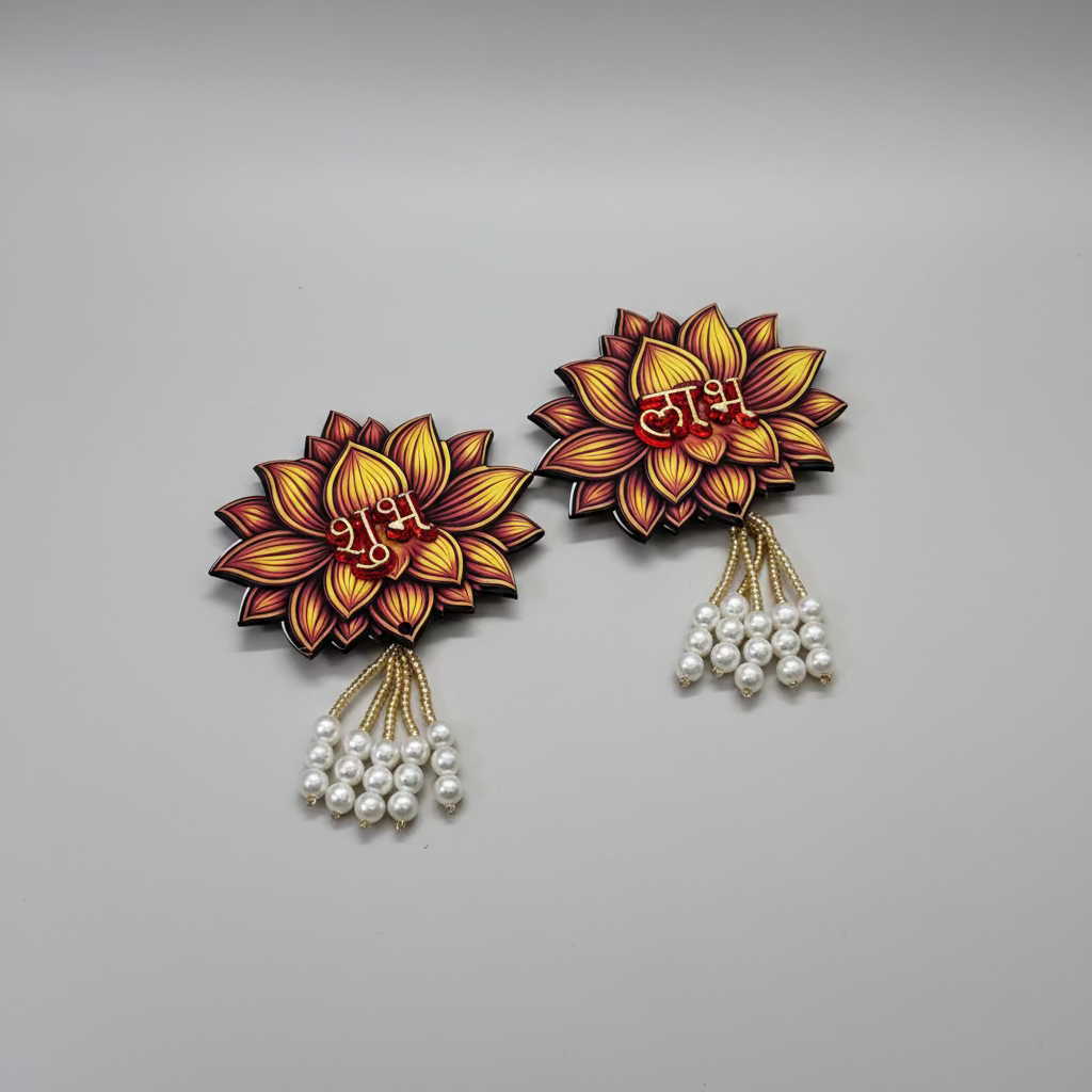 Lotus Shubh Labh wall Hanging (Pair - 2 pcs) - MDF - LT1