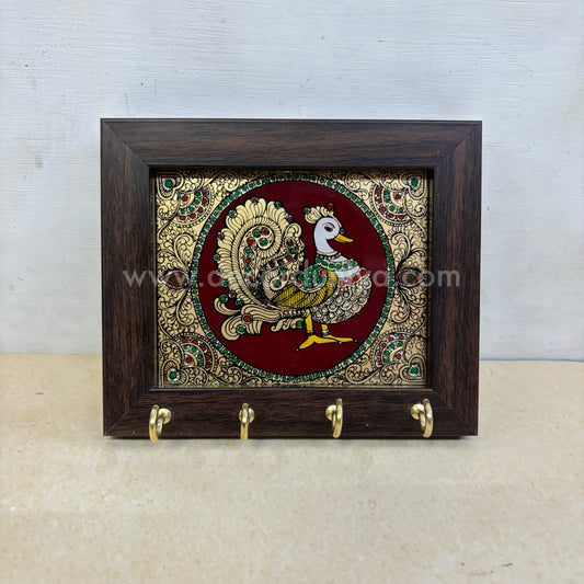 Peacock Key holder | Reverse Glass Painting | Tanjore Artwork - PVK10
