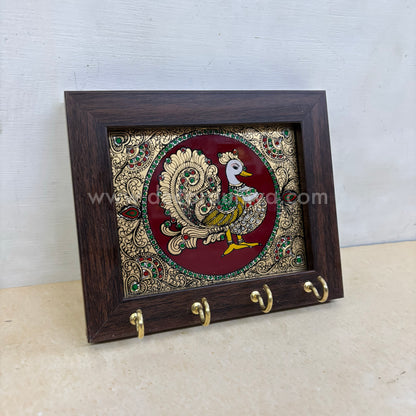 Peacock Key holder | Reverse Glass Painting | Tanjore Artwork - PVK10