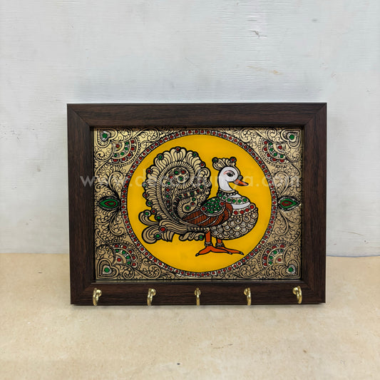 Peacock Key holder | Reverse Glass Painting | Tanjore Artwork - PVK11