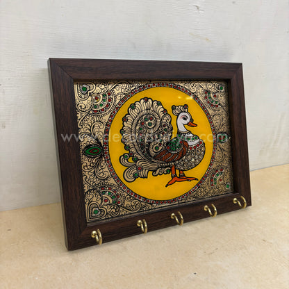 Peacock Key holder | Reverse Glass Painting | Tanjore Artwork - PVK11