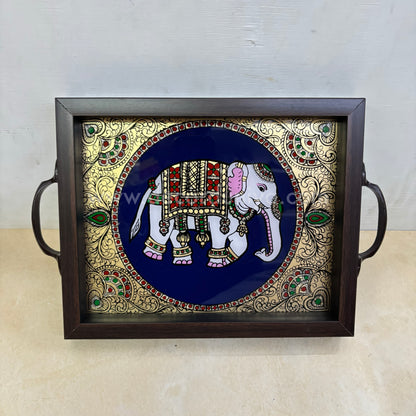 Multipurpose Elephant Tray | Reverse Glass Painting | Tanjore Artwork - PVK6