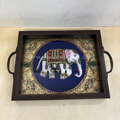 Multipurpose Elephant Tray | Reverse Glass Painting | Tanjore Artwork - PVK6