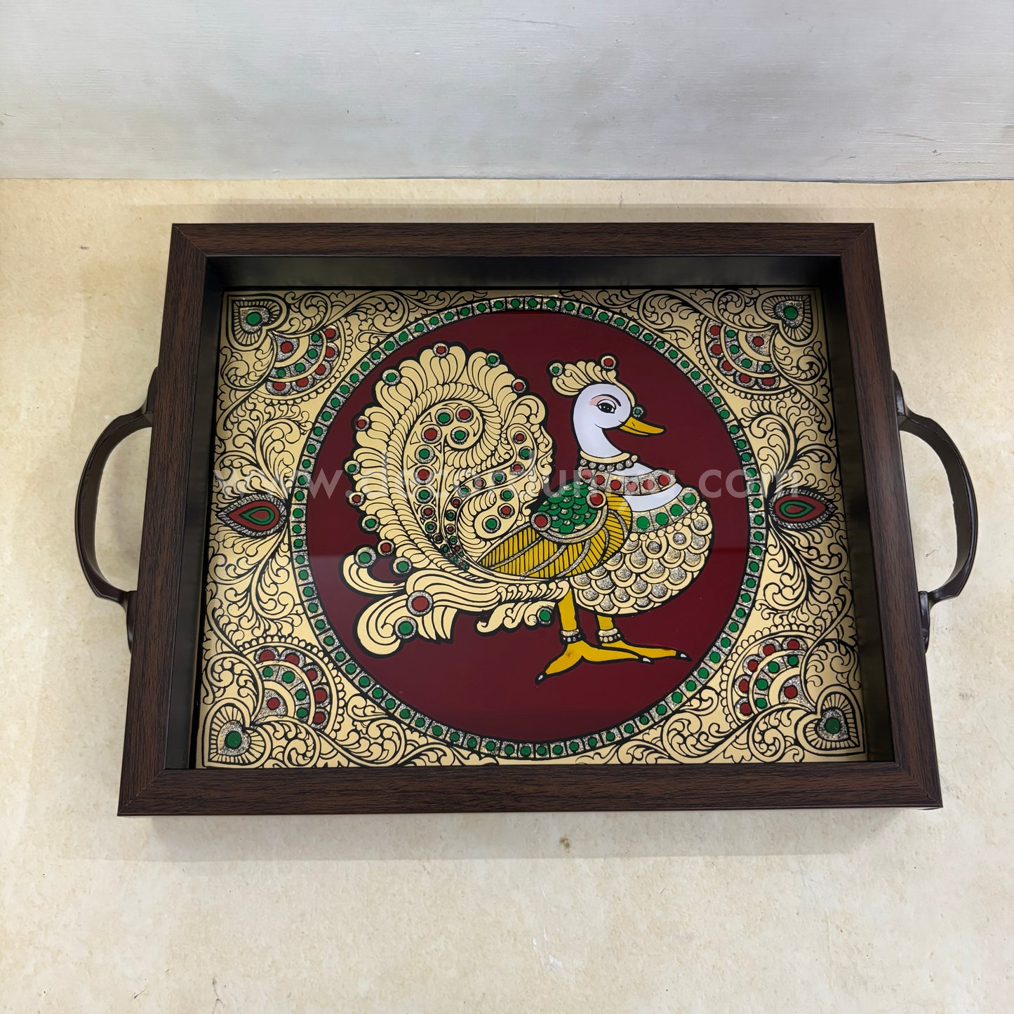 Multipurpose Peacock Tray | Reverse Glass Painting | Tanjore Artwork - PVK5
