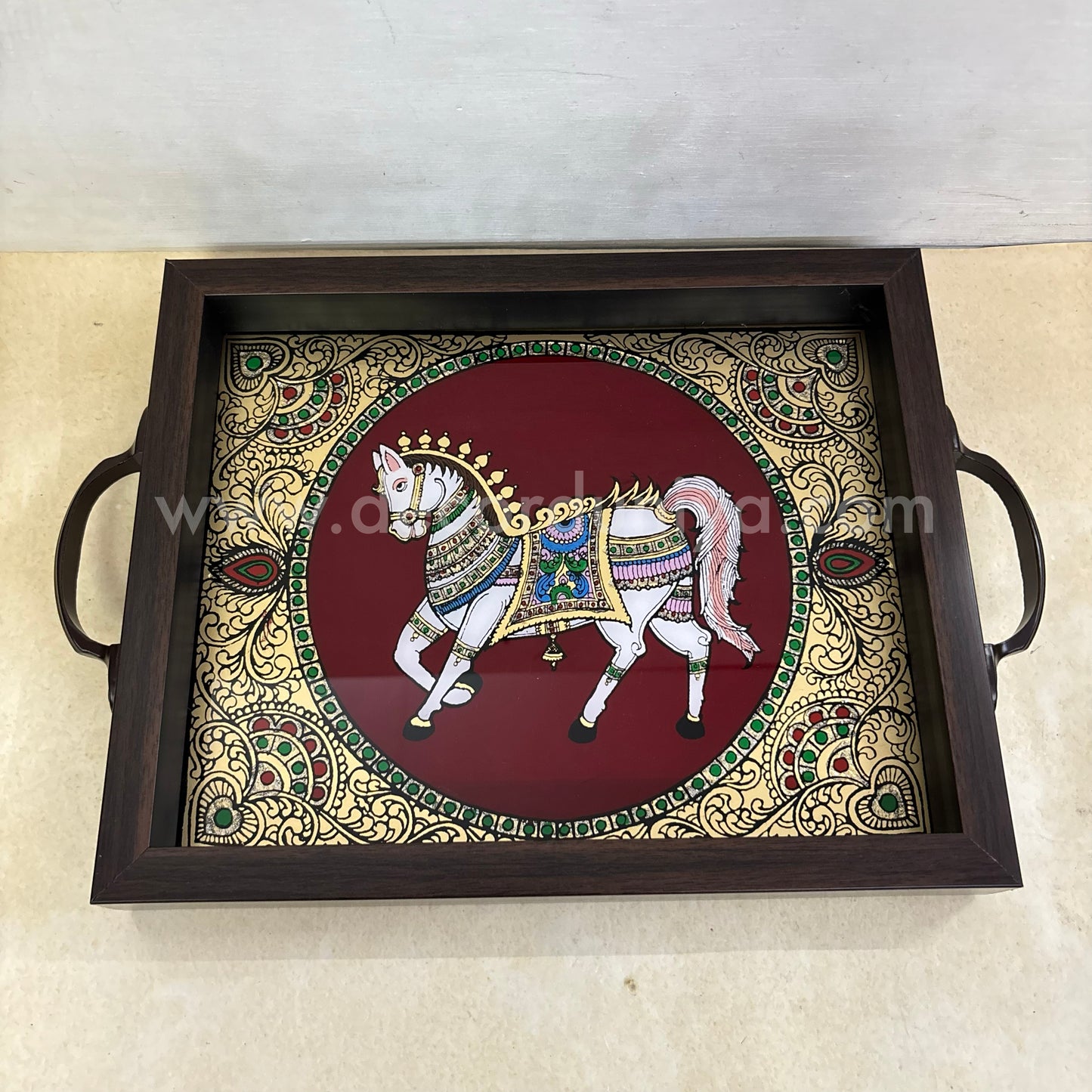 Multipurpose Horse Tray | Reverse Glass Painting | Tanjore Artwork - PVK8