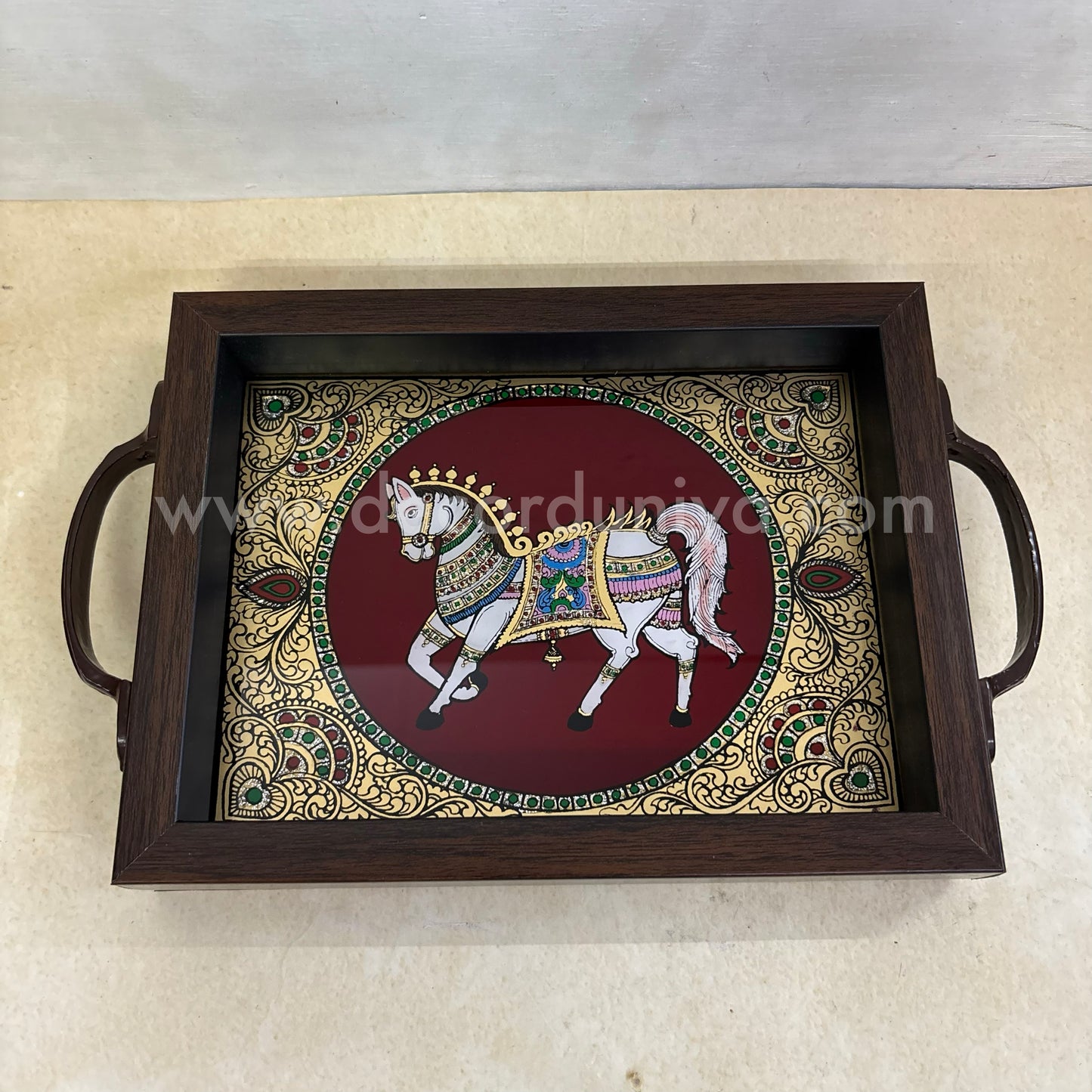 Multipurpose Horse Tray | Reverse Glass Painting | Tanjore Artwork - PVK4