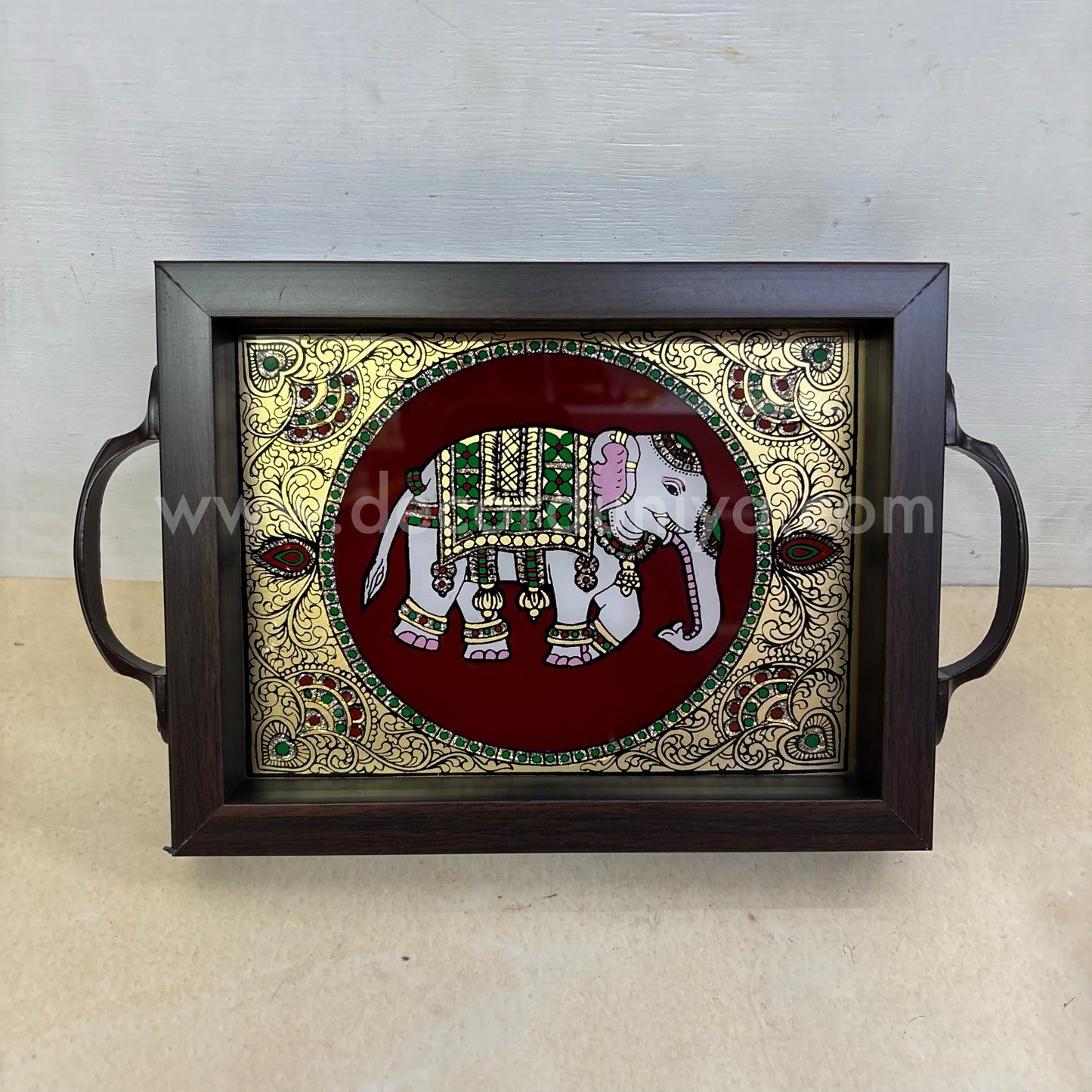 Multipurpose Elephant Tray | Reverse Glass Painting | Tanjore Artwork - PVK2
