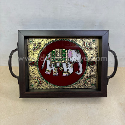 Multipurpose Elephant Tray | Reverse Glass Painting | Tanjore Artwork - PVK2