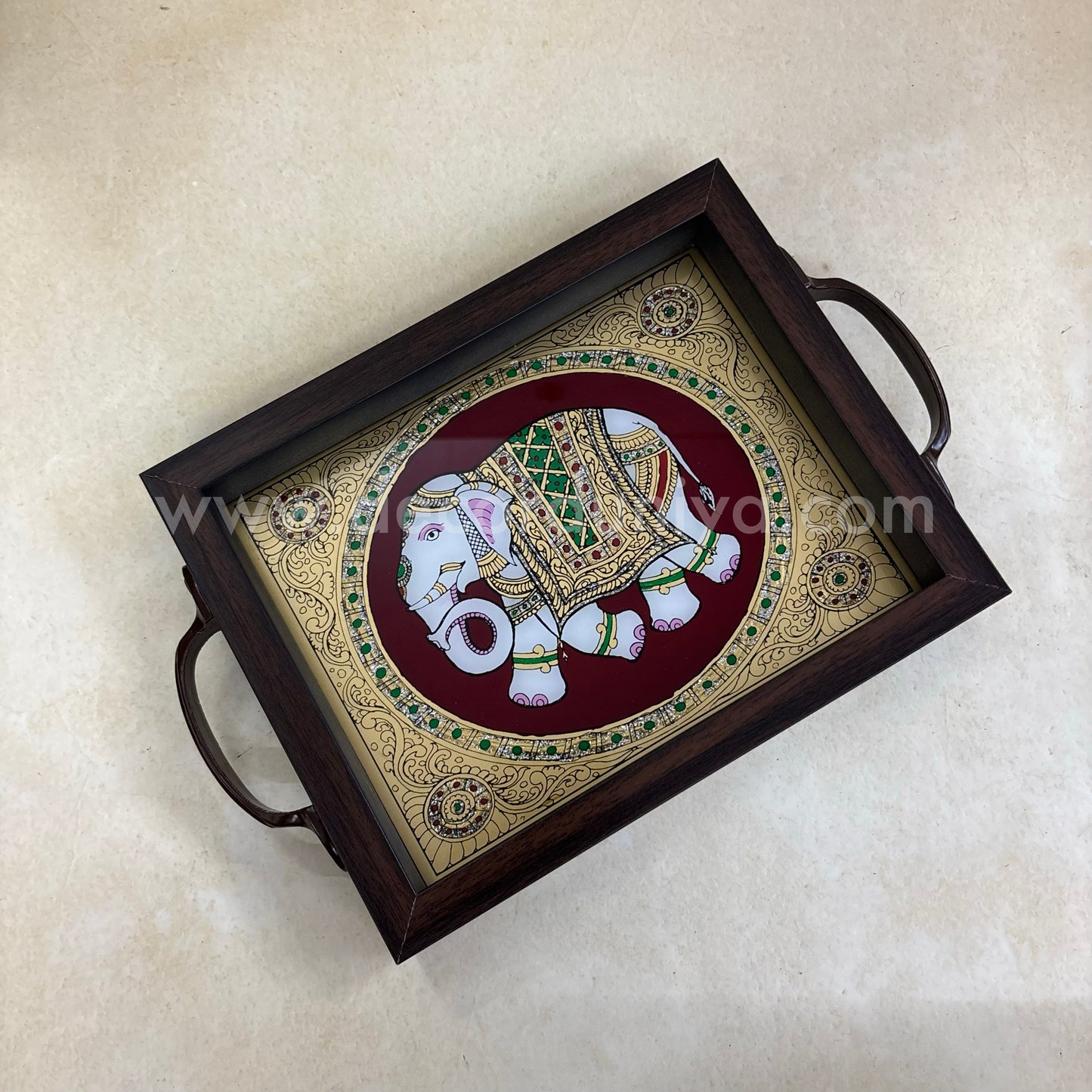 Multipurpose Elephant Tray | Reverse Glass Painting | Tanjore Artwork - PVK3