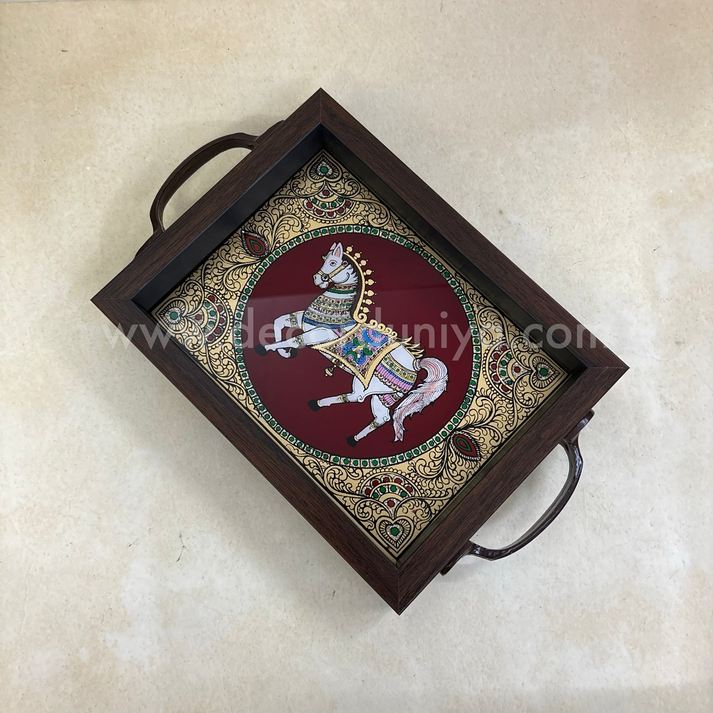 Multipurpose Horse Tray | Reverse Glass Painting | Tanjore Artwork - PVK8