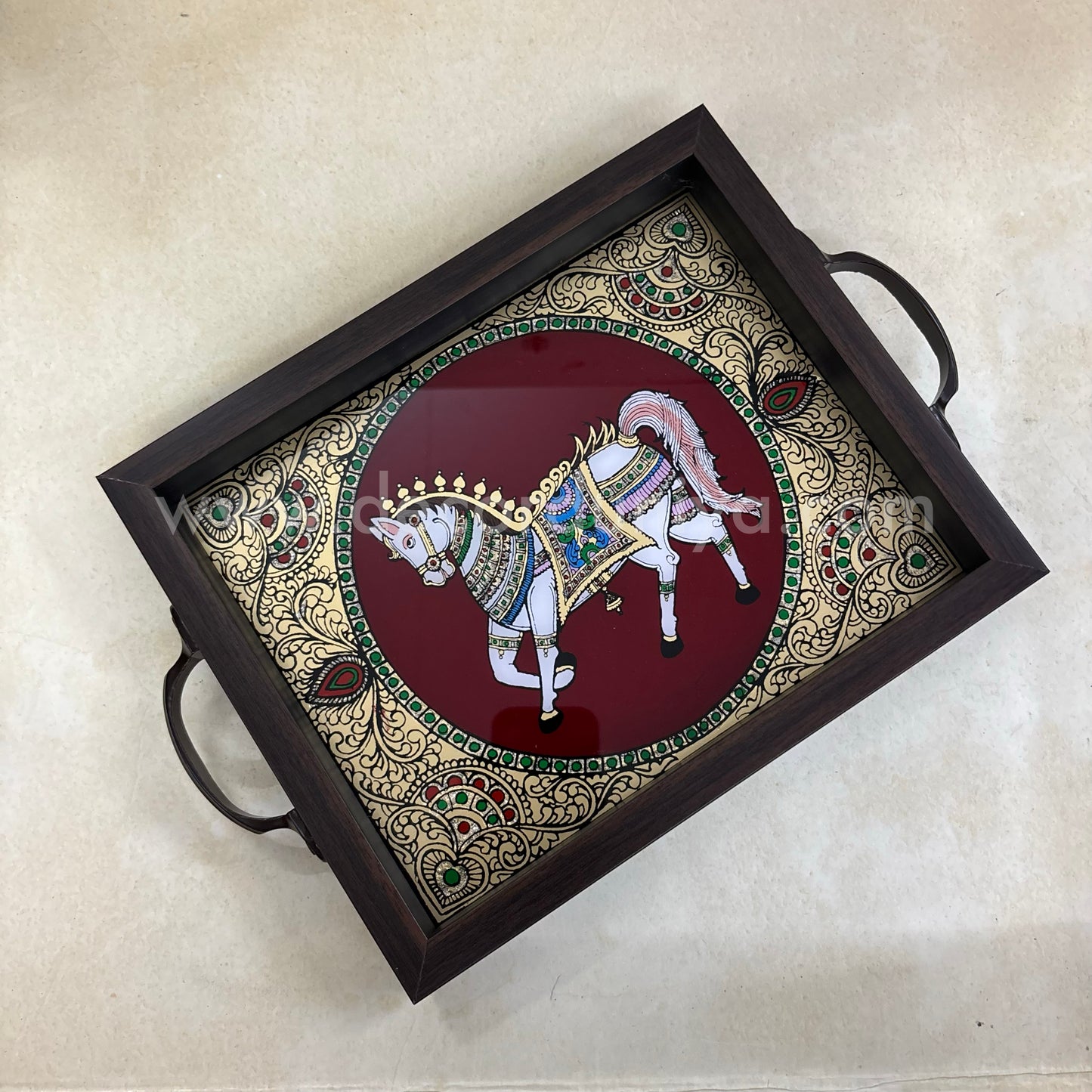 Multipurpose Horse Tray | Reverse Glass Painting | Tanjore Artwork - PVK4