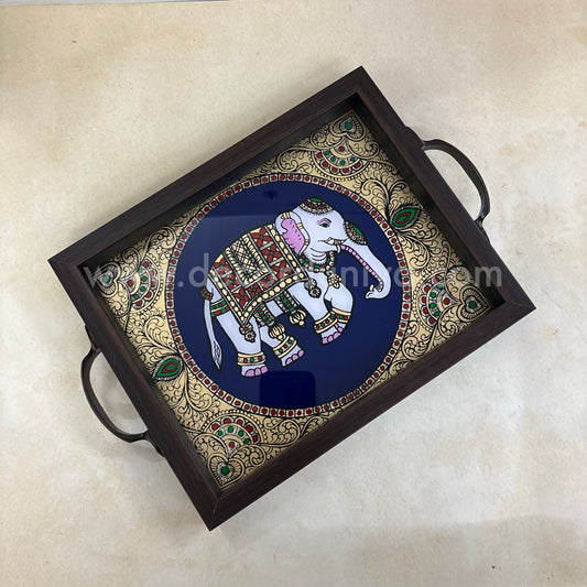 Multipurpose Elephant Tray | Reverse Glass Painting | Tanjore Artwork - PVK6