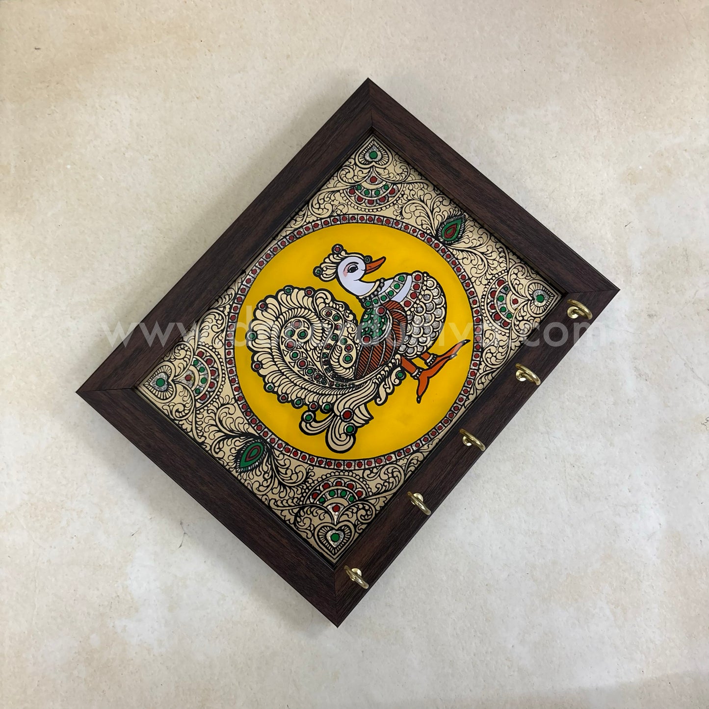 Peacock Key holder | Reverse Glass Painting | Tanjore Artwork - PVK11