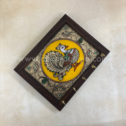 Peacock Key holder | Reverse Glass Painting | Tanjore Artwork - PVK11