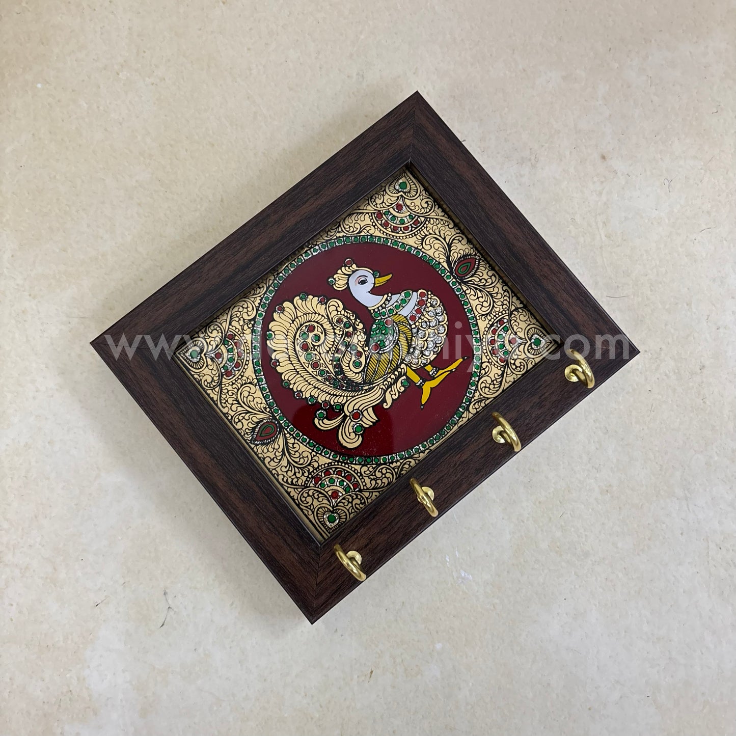 Peacock Key holder | Reverse Glass Painting | Tanjore Artwork - PVK10