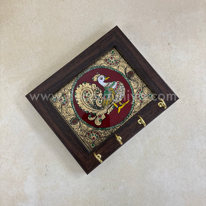 Peacock Key holder | Reverse Glass Painting | Tanjore Artwork - PVK10