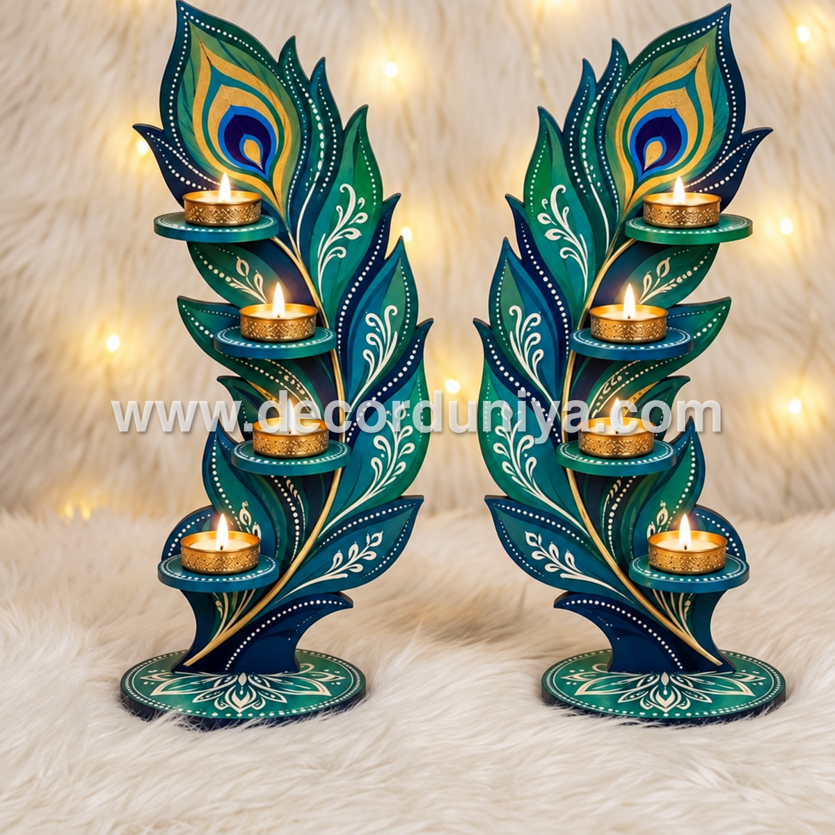 Peacock Feather MDF Cutout T-Light Holders | Set of 2 Pieces | Pre-Order – KLM10
