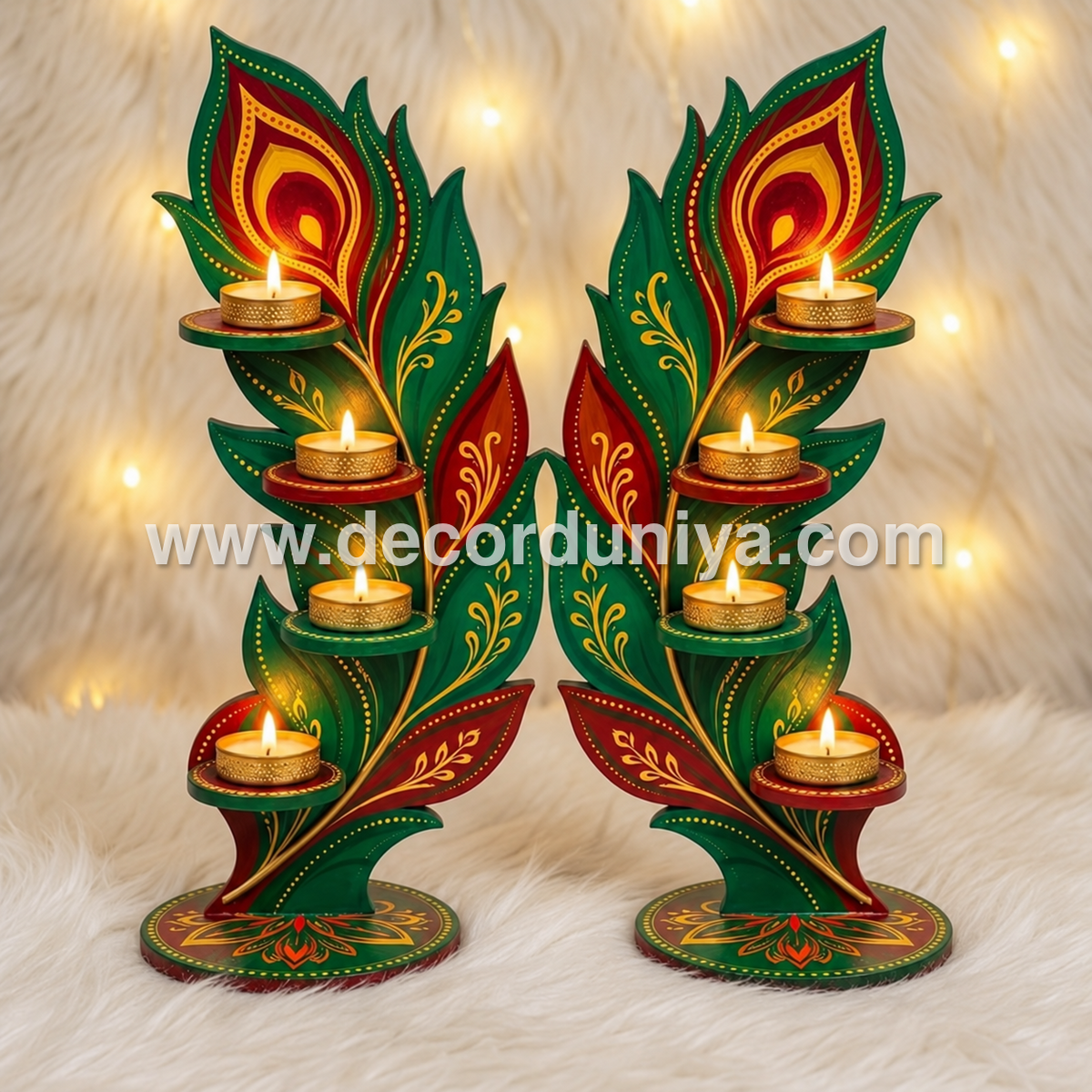 Peacock Feather MDF Cutout T-Light Holders | Set of 2 Pieces | Pre-Order – KLM9