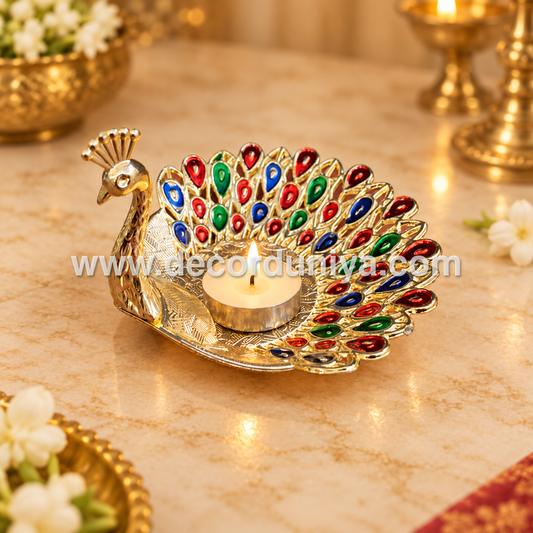 Meenakari Peacock Candle Light Holder - KSP51