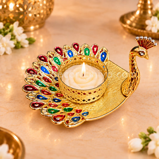 Meenakari Peacock Candle Light Holder - KSP52