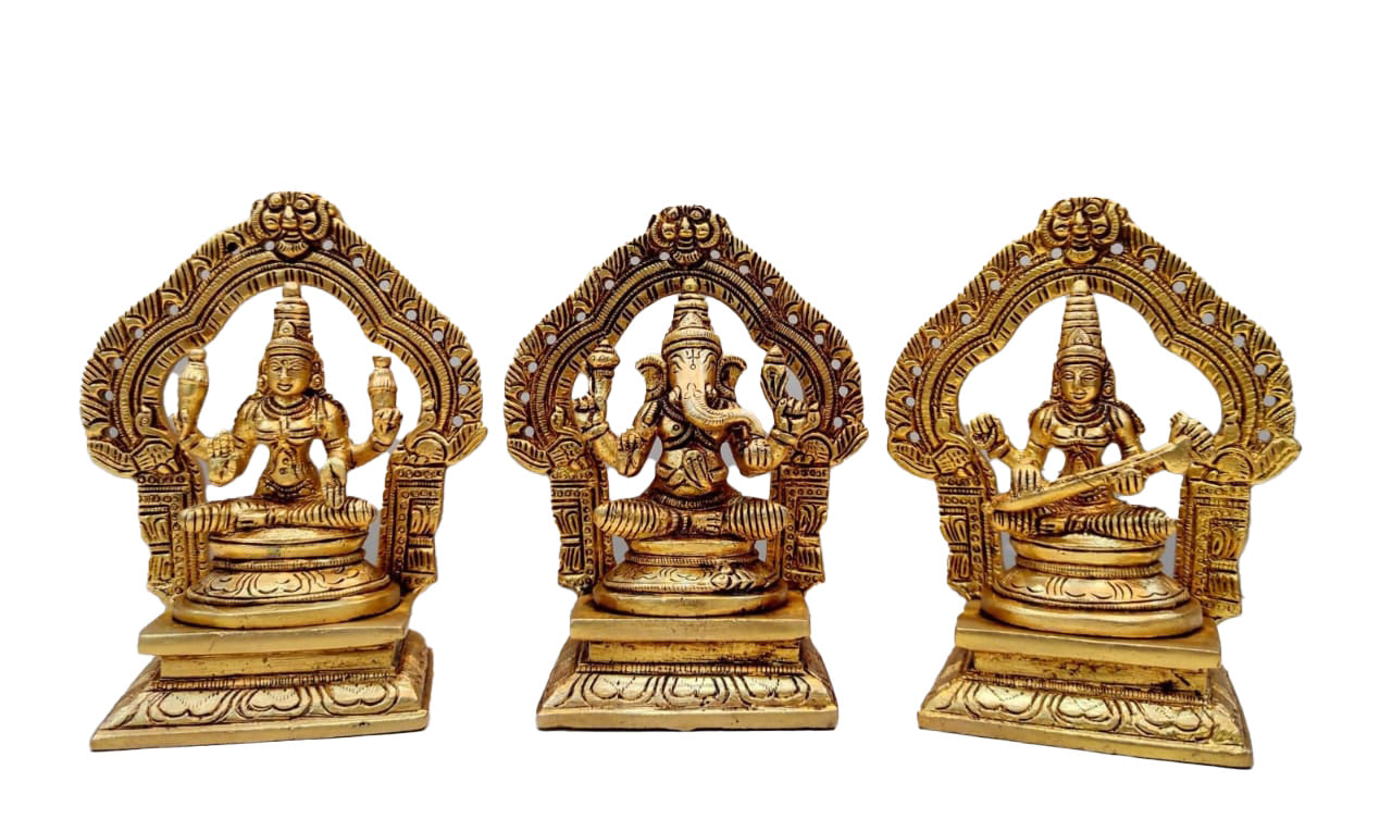 Lakshmi Ganesha Saraswathi - Brass - Height - 5.5 inches - LGSB01