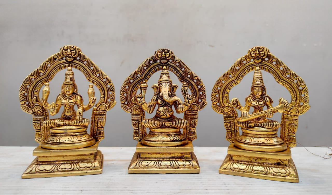 Lakshmi Ganesha Saraswathi - Brass - Height - 5.5 inches - LGSB01