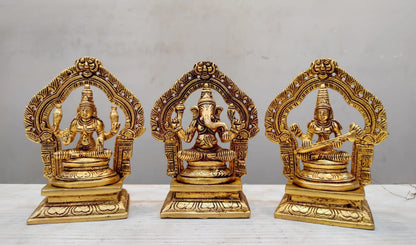 Lakshmi Ganesha Saraswathi - Brass - Height - 5.5 inches - LGSB01