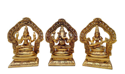 Lakshmi Ganesha Saraswathi - Brass - Height - 5.5 inches - LGSB01