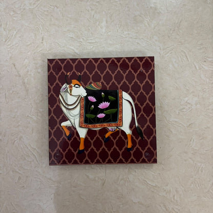 Pichwai Cow & Lotus MDF Manai | Traditional Pooja Peetam & Home Temple Decor – RM91