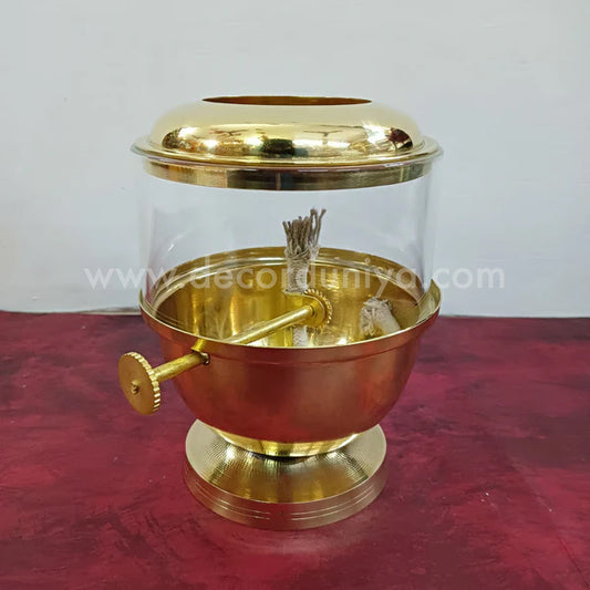 Brass Anaya vilakku with Glass Lid - MAN21