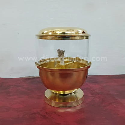 Brass Anaya vilakku with Glass Lid - MAN21