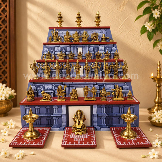 Dismantable 5 step Temple Gopuram Golu Padi with Brass Golu iDols | 24 inches Width - MB107
