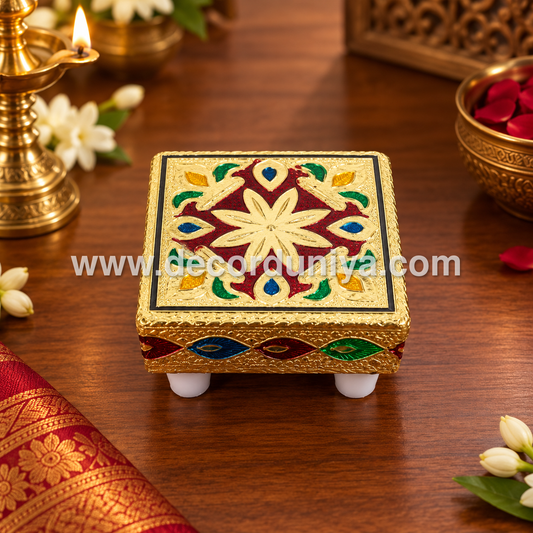 Wooden Meenakari Manai | Metallic Gold - MN106