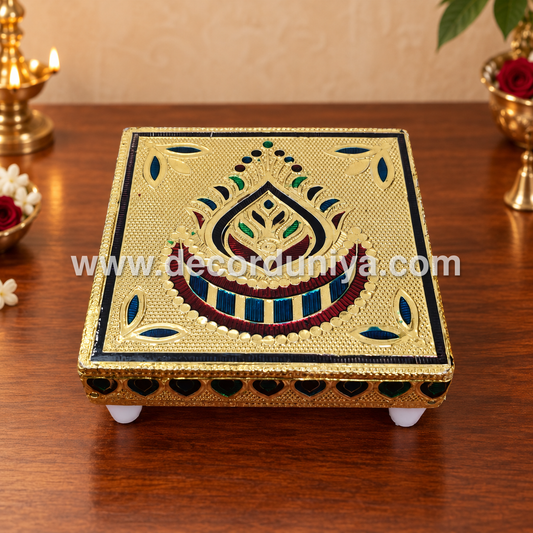 Wooden Meenakari Manai | Metalic Gold - MN108