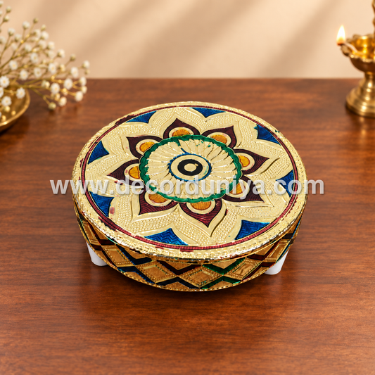 Wooden Meenakari Manai | Metalic Gold - MN114