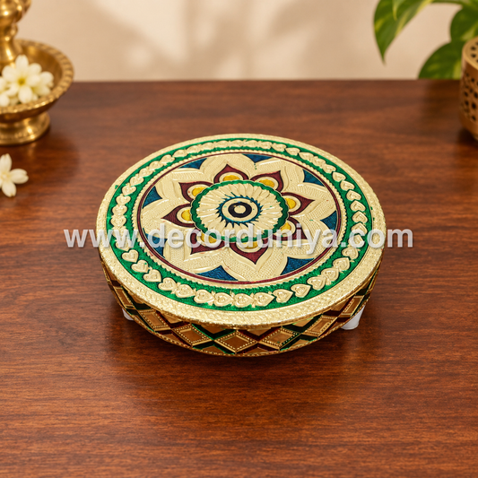 Wooden Meenakari Manai | Metalic Gold - MN115