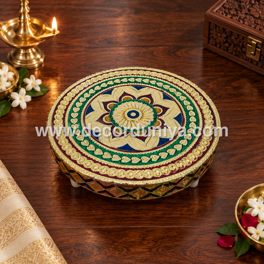 Wooden Meenakari Manai | Metalic Gold - MN116