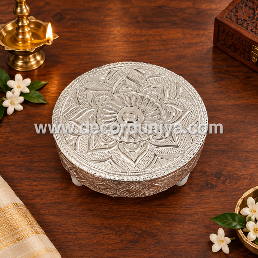 Wooden Meenakari Manai | Silver - MN117