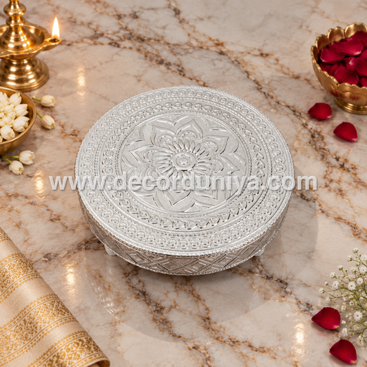 Wooden Meenakari Manai | Silver - MN119