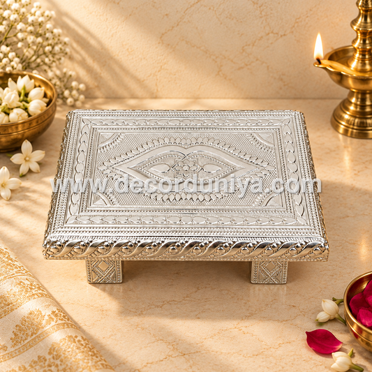 Wooden Meenakari Manai | Silver - MN120
