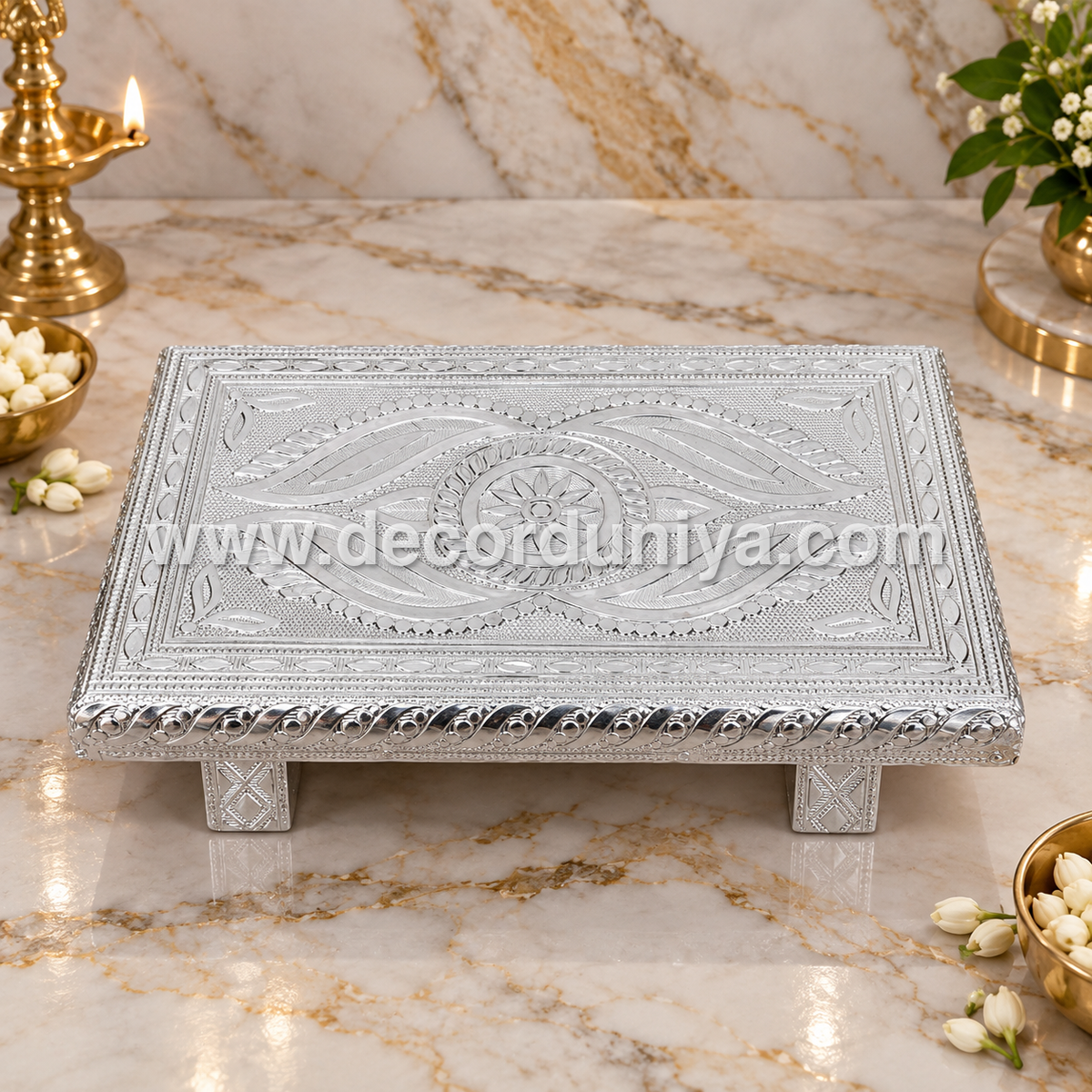Wooden Meenakari Manai | Silver - MN121