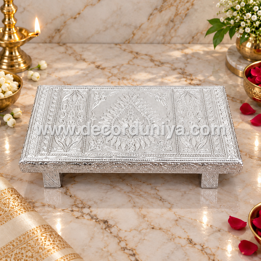 Wooden Meenakari Manai | Silver - MN122