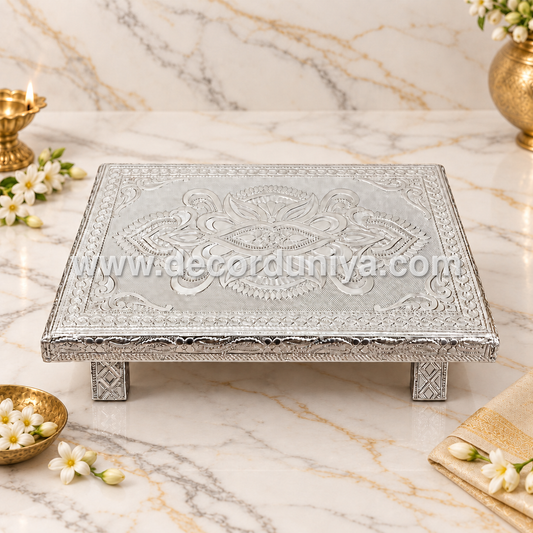 Wooden Meenakari Manai | Silver - MN123