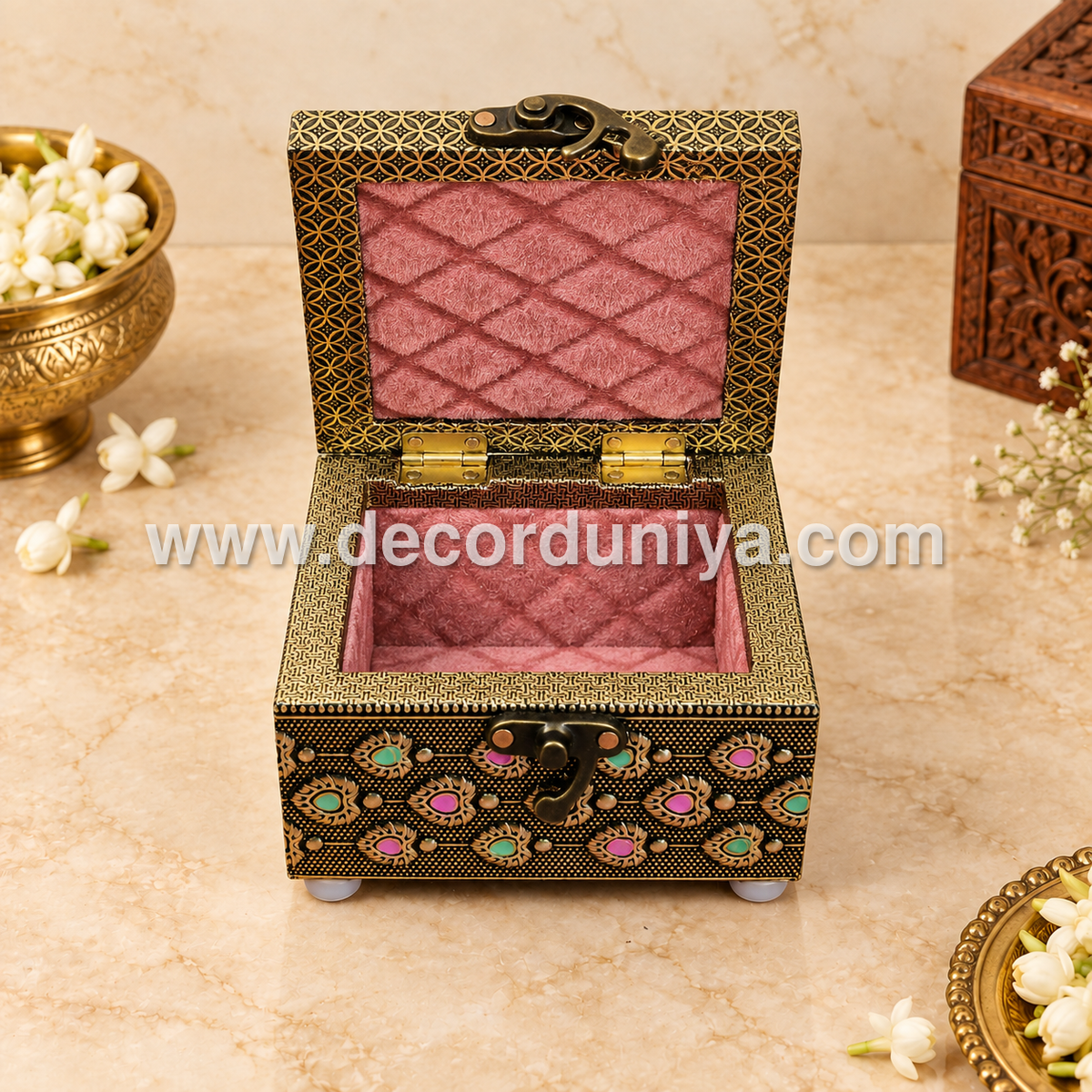 Meenkari Wooden Jewel Box - MN131