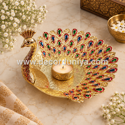 Meenakari Peacock Candle Light Holder - PA1