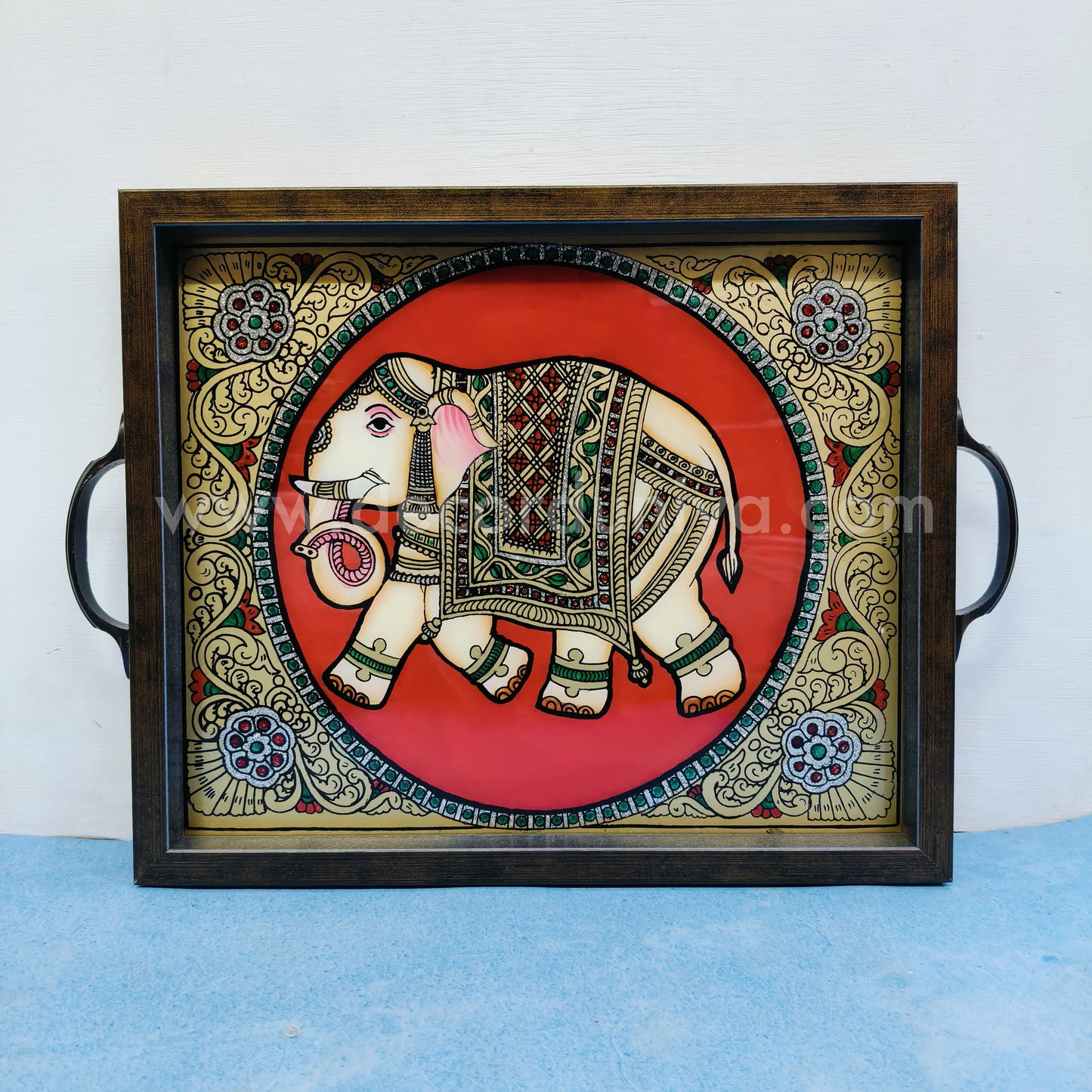 Multipurpose Elephant Tray | Reverse Glass Painting | Tanjore Artwork - RGP8