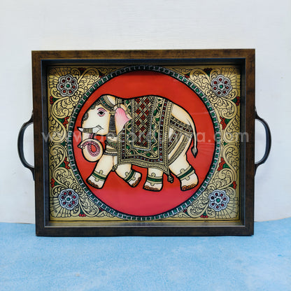 Multipurpose Elephant Tray | Reverse Glass Painting | Tanjore Artwork - RGP8